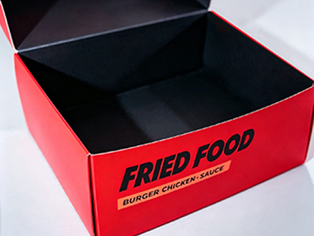 Customized Red Square Flap Chicken BoxxCustomized Flip-top Chicken Box With Dipping Sauce