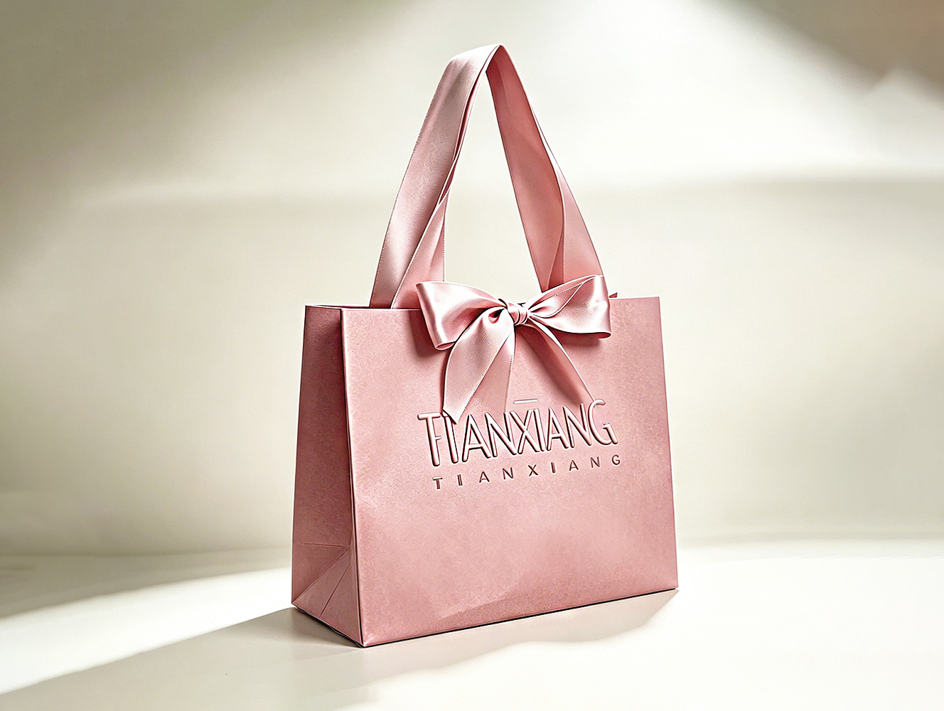 High-quality Custom-designed Luxurious Embossed Craftsmanship Solid-colored Bow-shaped Gift Bag With Silk Handle