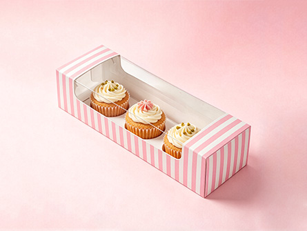 Customized Pink Striped Windowed  Dessert box