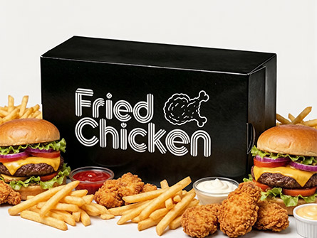 Custom black flip-top fried chicken box