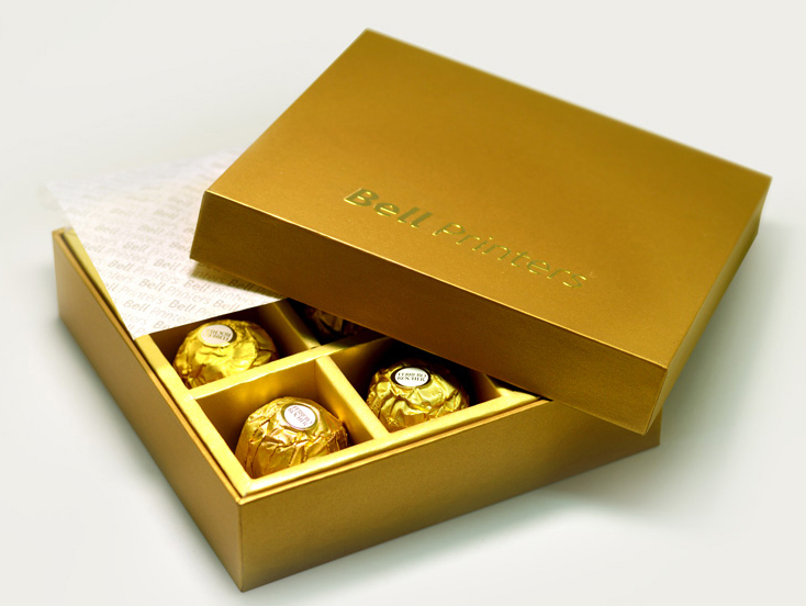 Custom Luxurious Golden Cardboard Chocolate Snack Box