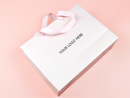 White Cardboard Paper Bag With Ribbon